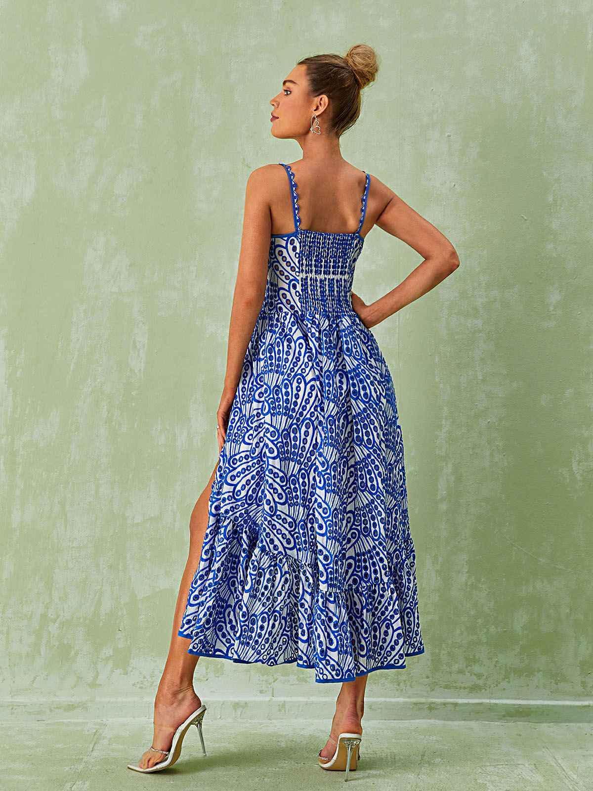 Blue Spaghetti Hollow Midi Dress | Mix Mix Style [Hot Seller]-Mix MIx Style
