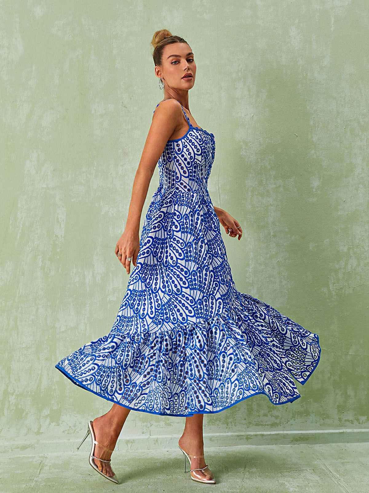 Blue Spaghetti Hollow Midi Dress | Mix Mix Style [Hot Seller]-Mix MIx Style