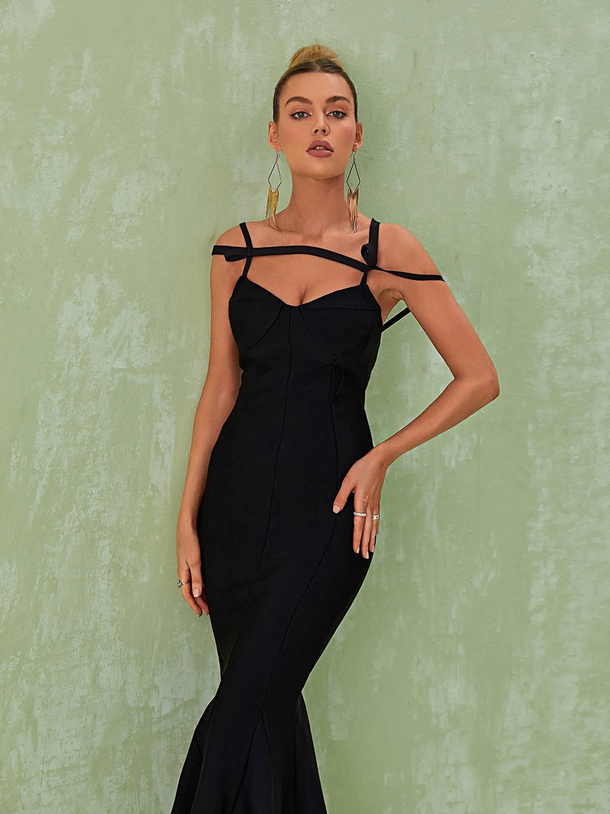 Black Spaghetti Bandage Midi Dress | Mix Mix Style [Hot Seller]-Mix MIx Style