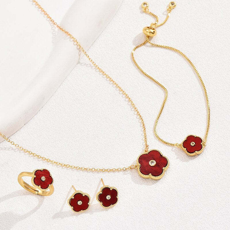 4 Pcs Vintage Flower Shape Jewelry Set - 18k Gold Plated With Moissanite | Mix Mix Style [Hot Seller]-Mix MIx Style