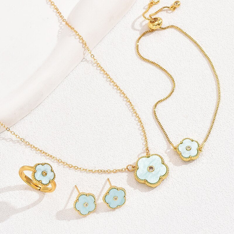 4 Pcs Vintage Flower Shape Jewelry Set - 18k Gold Plated With Moissanite | Mix Mix Style [Hot Seller]-Mix MIx Style