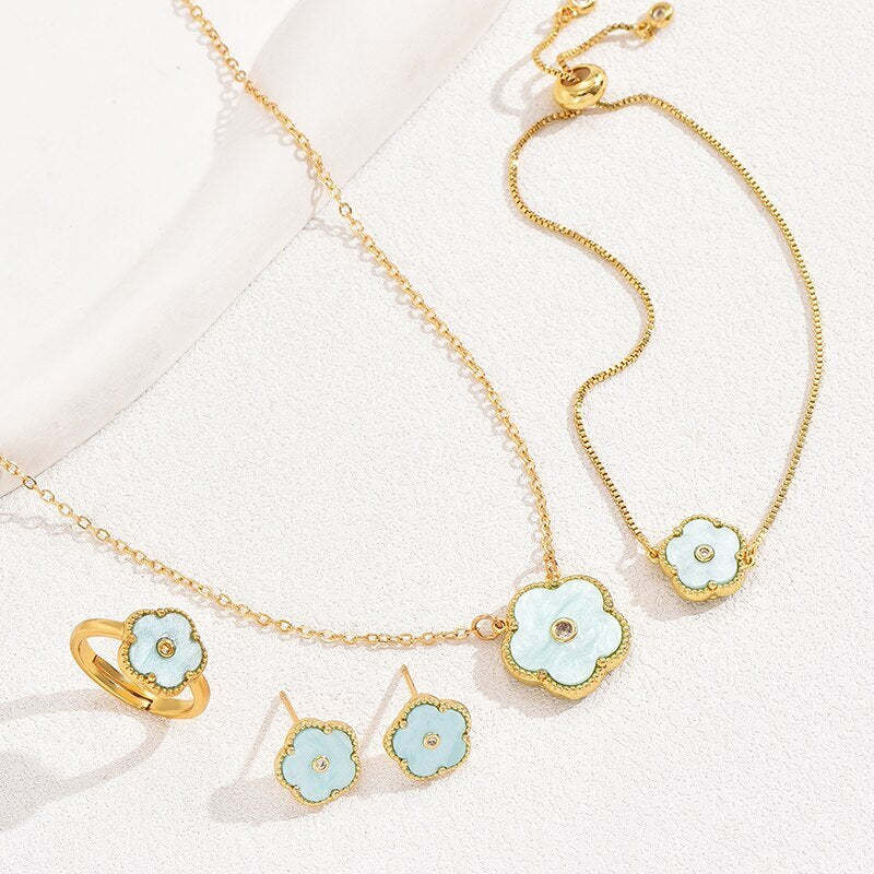 4 Pcs Vintage Flower Shape Jewelry Set - 18k Gold Plated With Moissanite | Mix Mix Style [Hot Seller]-Mix MIx Style