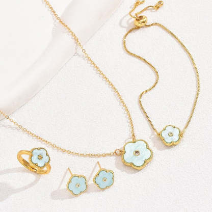 4 Pcs Vintage Flower Shape Jewelry Set - 18k Gold Plated With Moissanite | Mix Mix Style [Hot Seller]-Mix MIx Style