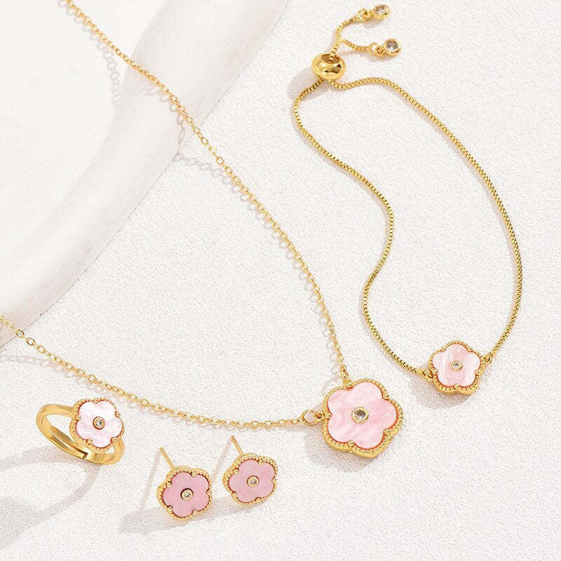 4 Pcs Vintage Flower Shape Jewelry Set - 18k Gold Plated With Moissanite | Mix Mix Style [Hot Seller]-Mix MIx Style