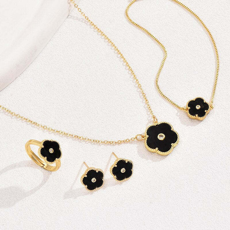 4 Pcs Vintage Flower Shape Jewelry Set - 18k Gold Plated With Moissanite | Mix Mix Style [Hot Seller]-Mix MIx Style