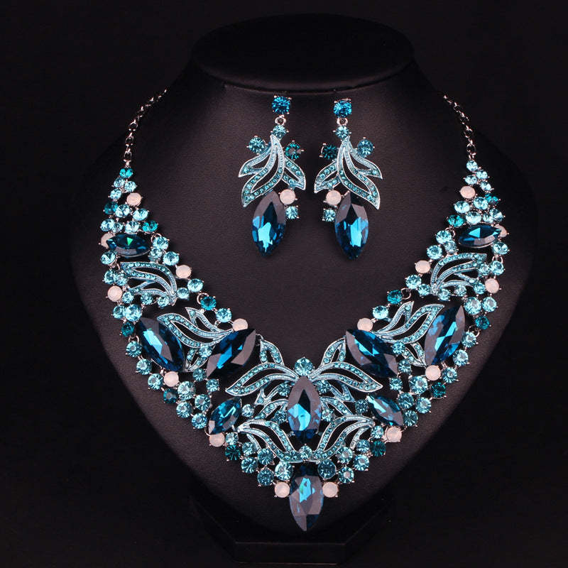 Multicolor Retro Embellished Full Diamonds Luxury 18k Gold Plated Necklace & Drop Earrings Jewelry Set | Mix Mix Style-Mix MIx Style