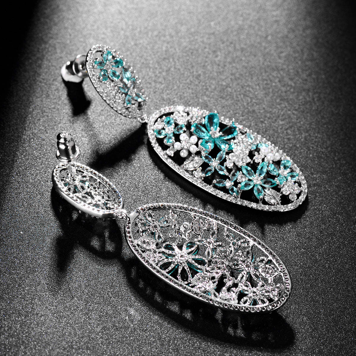 Blue & White Dazzling Flowers Moissanite Diamonds Luxury 18k Vermeil Gold Plated Vintage Drop Earrings | Mix Mix Style-Mix MIx Style