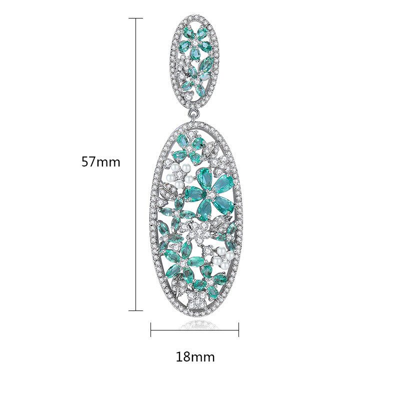 Blue & White Dazzling Flowers Moissanite Diamonds Luxury 18k Vermeil Gold Plated Vintage Drop Earrings | Mix Mix Style-Mix MIx Style