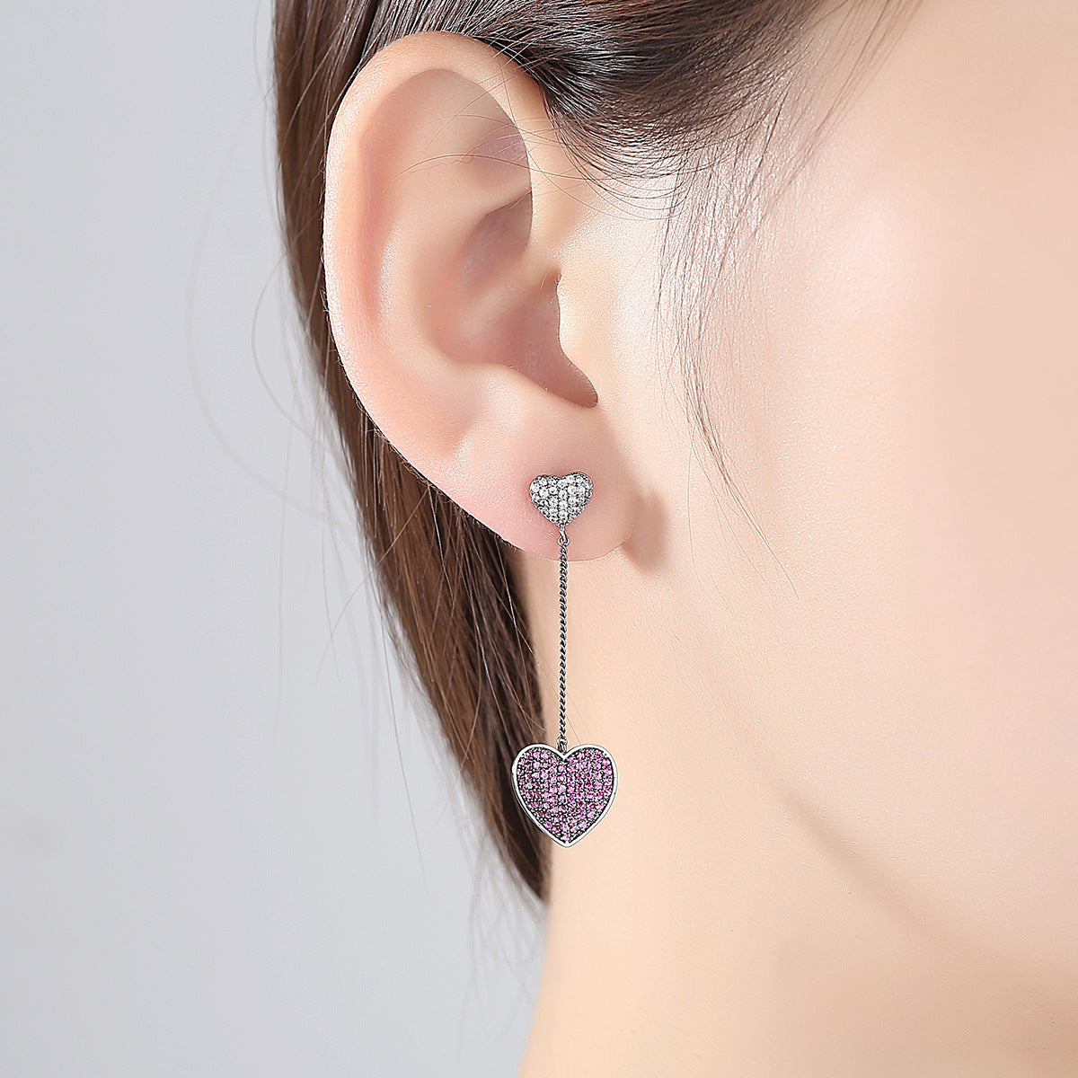 Green - Purple Heart Shaped Love Moissanite Diamonds 18k White Gold Plated Vintage Retro Drop Earrings | Mix Mix Style-Mix MIx Style