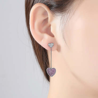 Green - Purple Heart Shaped Love Moissanite Diamonds 18k White Gold Plated Vintage Retro Drop Earrings | Mix Mix Style-Mix MIx Style
