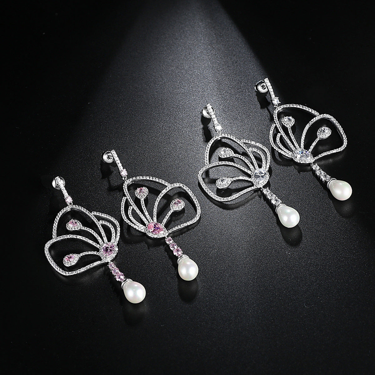 Jinse Large Butterfly Earrings Copper Inlaid Colored Zircon Earrings New European and American Fashion Pearl Ear Jewelry Manufacturer-Mix MIx Style