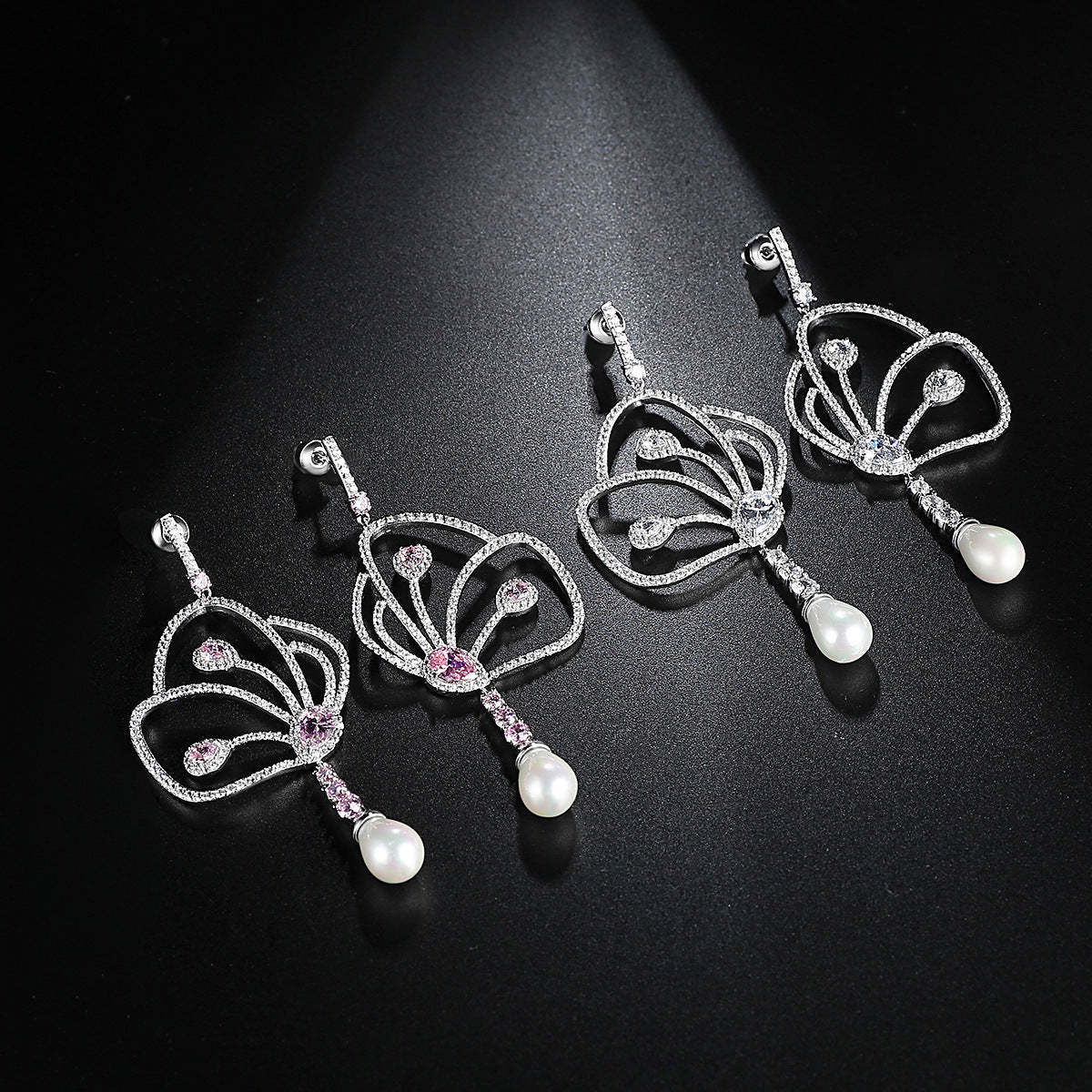 Jinse Large Butterfly Earrings Copper Inlaid Colored Zircon Earrings New European and American Fashion Pearl Ear Jewelry Manufacturer-Mix MIx Style