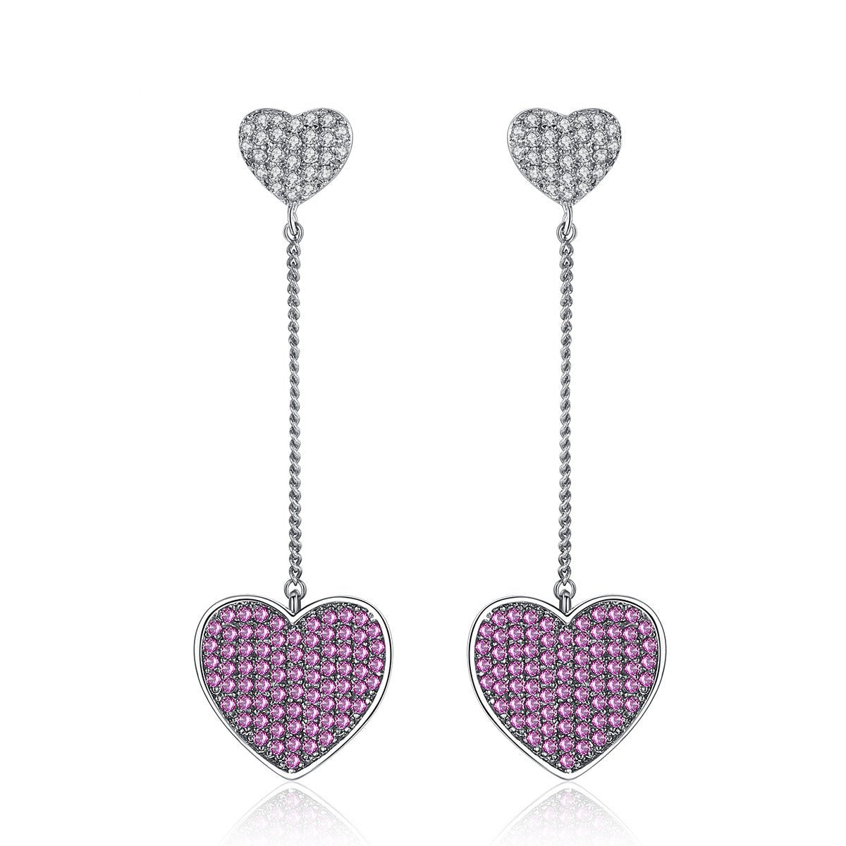 Green - Purple Heart Shaped Love Moissanite Diamonds 18k White Gold Plated Vintage Retro Drop Earrings | Mix Mix Style-Mix MIx Style