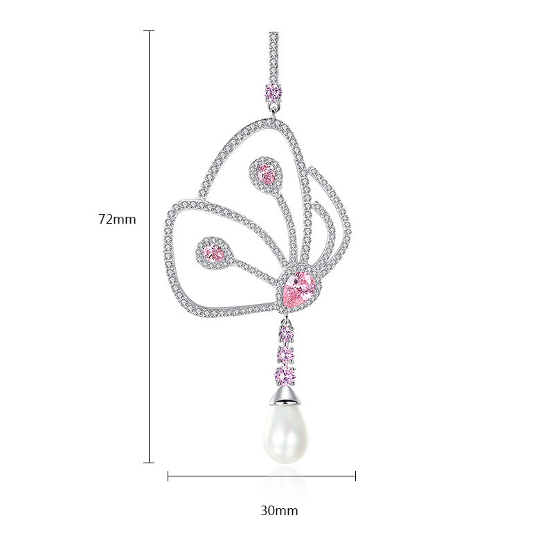 Jinse Large Butterfly Earrings Copper Inlaid Colored Zircon Earrings New European and American Fashion Pearl Ear Jewelry Manufacturer-Mix MIx Style