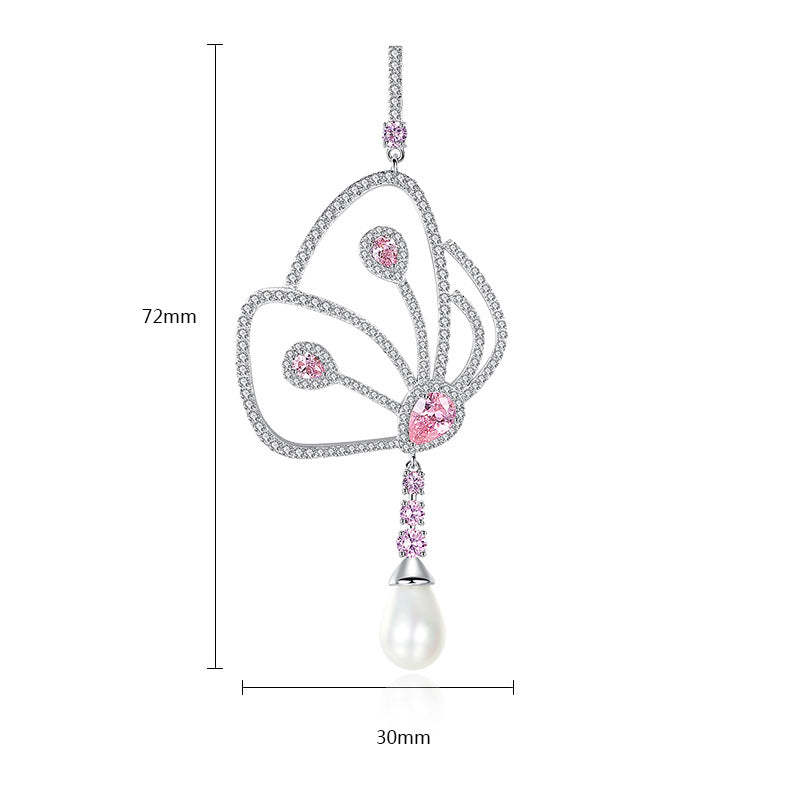 Jinse Large Butterfly Earrings Copper Inlaid Colored Zircon Earrings New European and American Fashion Pearl Ear Jewelry Manufacturer-Mix MIx Style