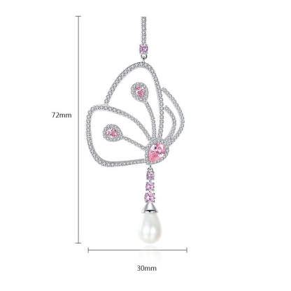 Jinse Large Butterfly Earrings Copper Inlaid Colored Zircon Earrings New European and American Fashion Pearl Ear Jewelry Manufacturer-Mix MIx Style