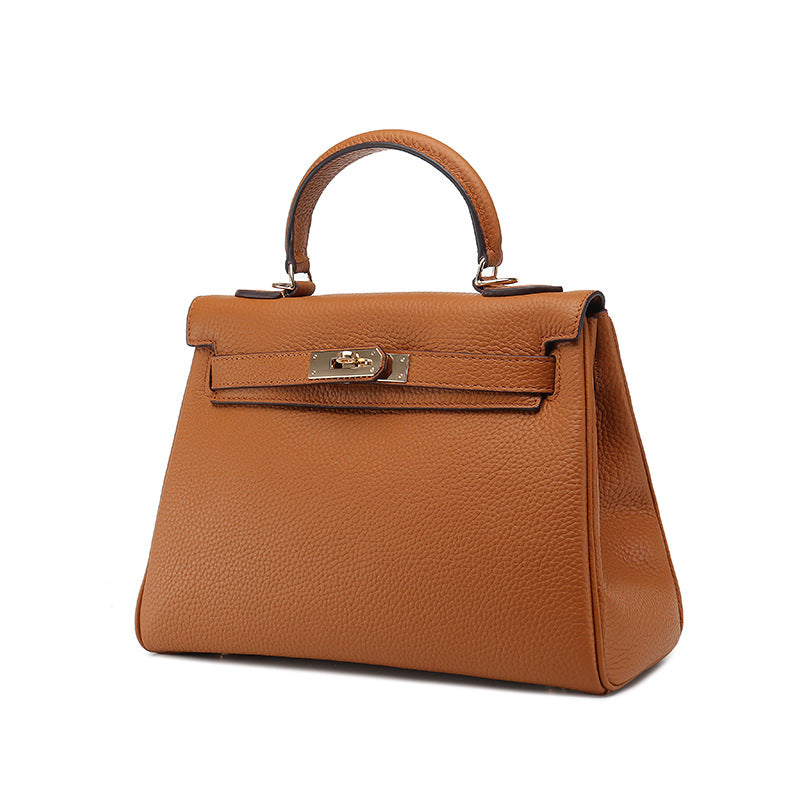 Kelly bag head layer cowhide lychee pattern  new shoulder leather women's bag Handbags | Mix Mix Style [Hot Seller]-Mix MIx Style