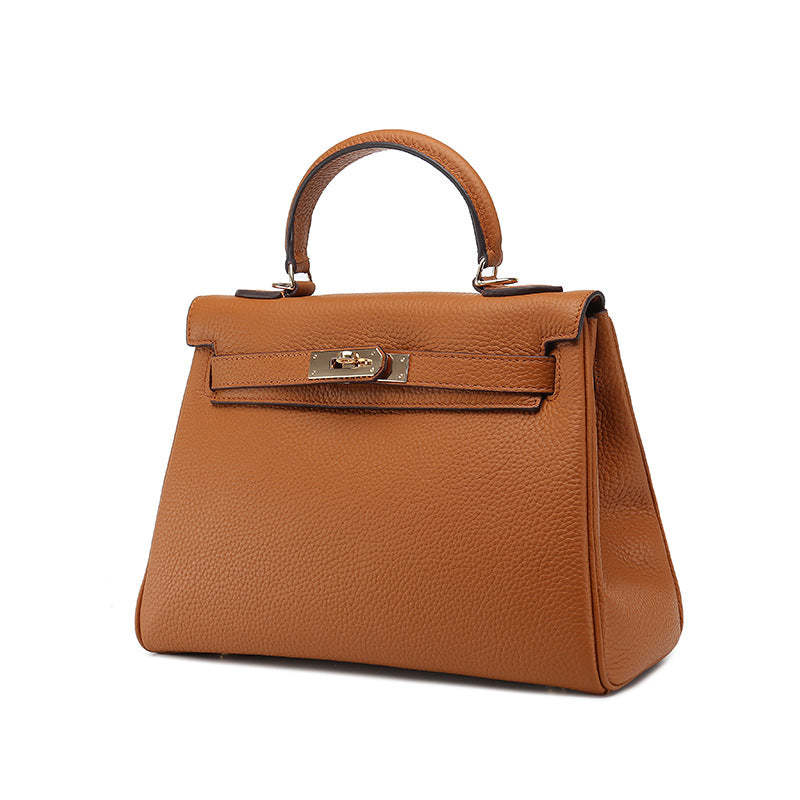 Kelly bag head layer cowhide lychee pattern  new shoulder leather women's bag Handbags | Mix Mix Style [Hot Seller]-Mix MIx Style