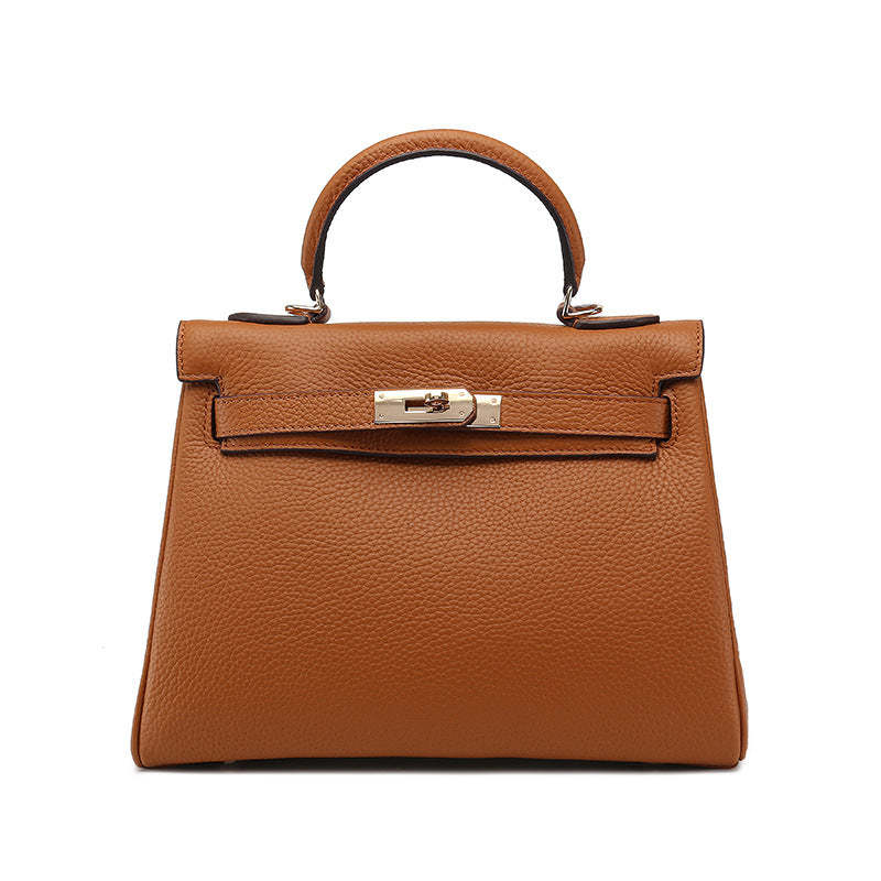 Kelly bag head layer cowhide lychee pattern  new shoulder leather women's bag Handbags | Mix Mix Style [Hot Seller]-Mix MIx Style