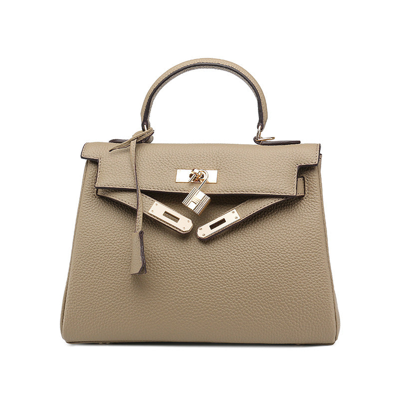 Kelly bag head layer cowhide lychee pattern  new shoulder leather women's bag Handbags | Mix Mix Style [Hot Seller]-Mix MIx Style