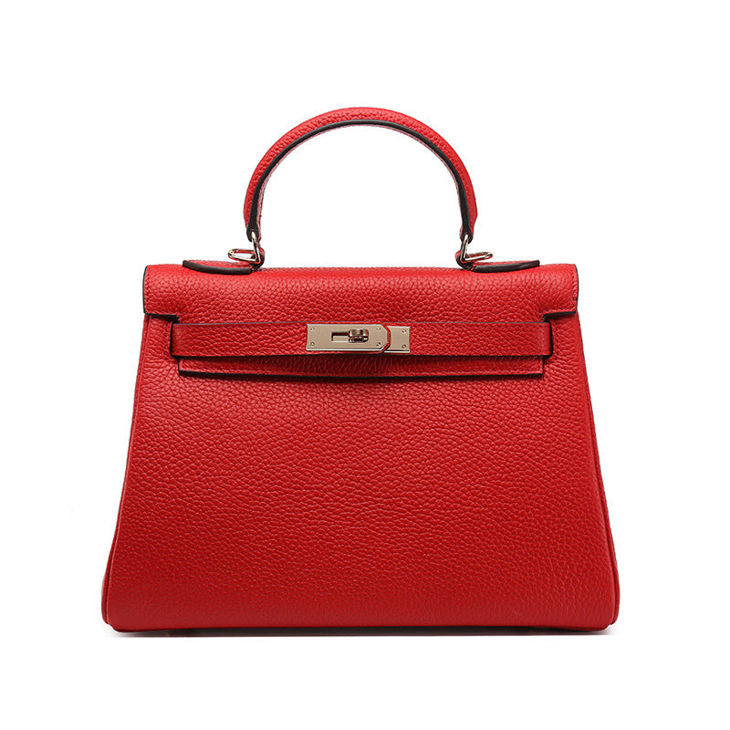 Kelly bag head layer cowhide lychee pattern  new shoulder leather women's bag Handbags | Mix Mix Style [Hot Seller]-Mix MIx Style