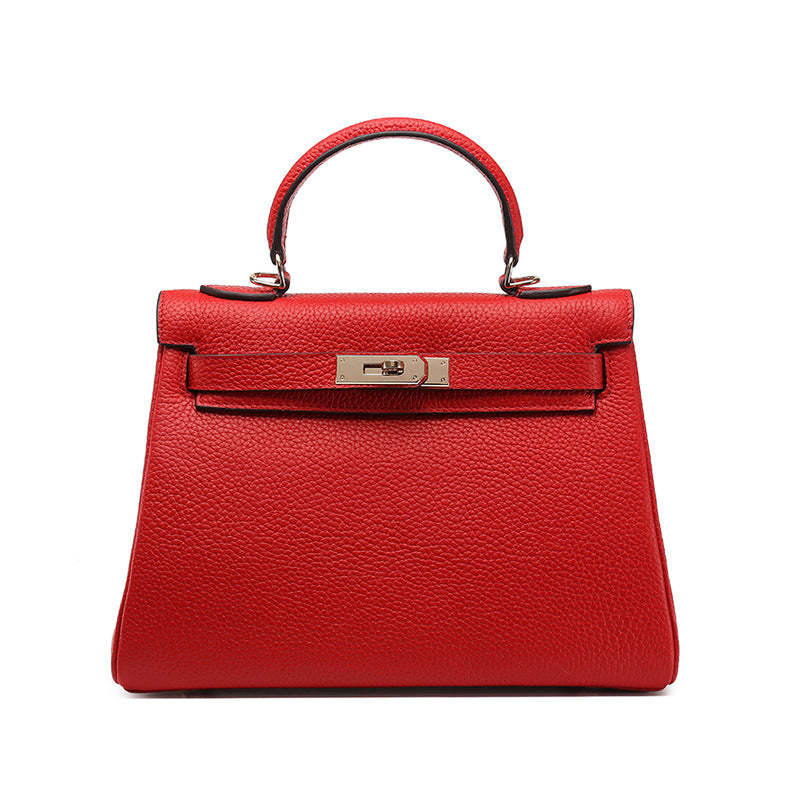 Kelly bag head layer cowhide lychee pattern  new shoulder leather women's bag Handbags | Mix Mix Style [Hot Seller]-Mix MIx Style