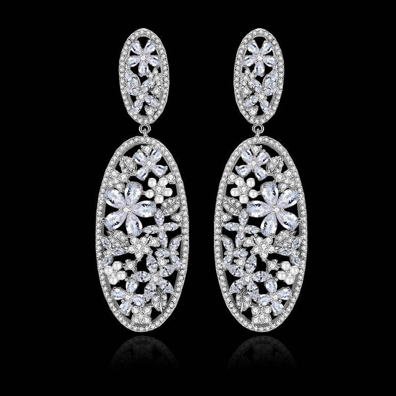 Blue & White Dazzling Flowers Moissanite Diamonds Luxury 18k Vermeil Gold Plated Vintage Drop Earrings | Mix Mix Style-Mix MIx Style