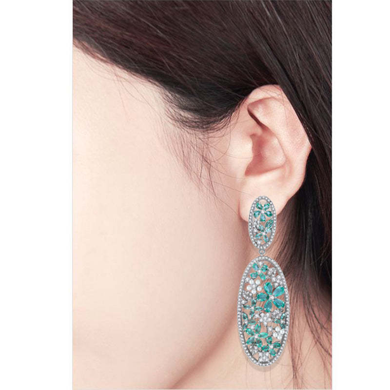 Blue & White Dazzling Flowers Moissanite Diamonds Luxury 18k Vermeil Gold Plated Vintage Drop Earrings | Mix Mix Style-Mix MIx Style