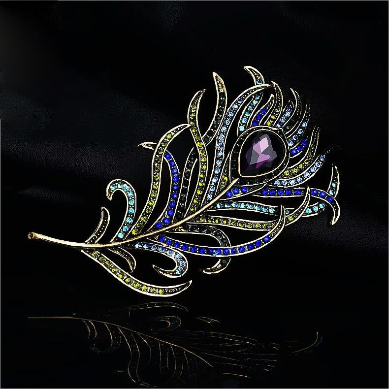 Foreign trade hot-selling brooch jewelry large size personalized retro feather diamond brooch corsage wholesale female factory direct sales-Mix MIx Style