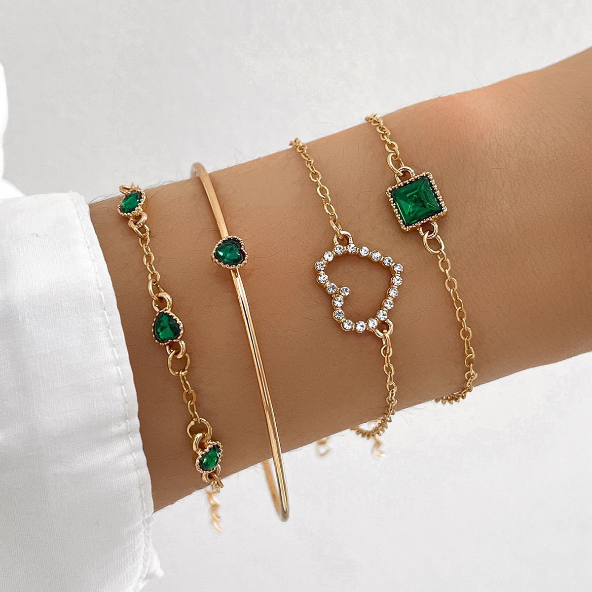 4pcs Emerald Square Moissanites - 18 Gold Plated Bracelets Set | Mix Mix Style [Hot Seller]-Mix MIx Style