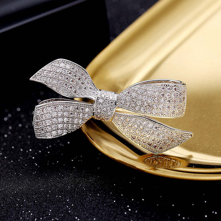 Korean style high-end bow zircon brooch women's simple pin coat accessories fashion brooch manufacturer-Mix MIx Style