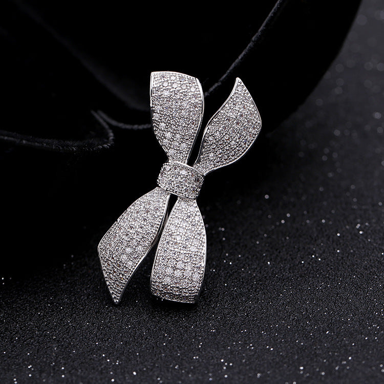 Korean style high-end bow zircon brooch women's simple pin coat accessories fashion brooch manufacturer-Mix MIx Style