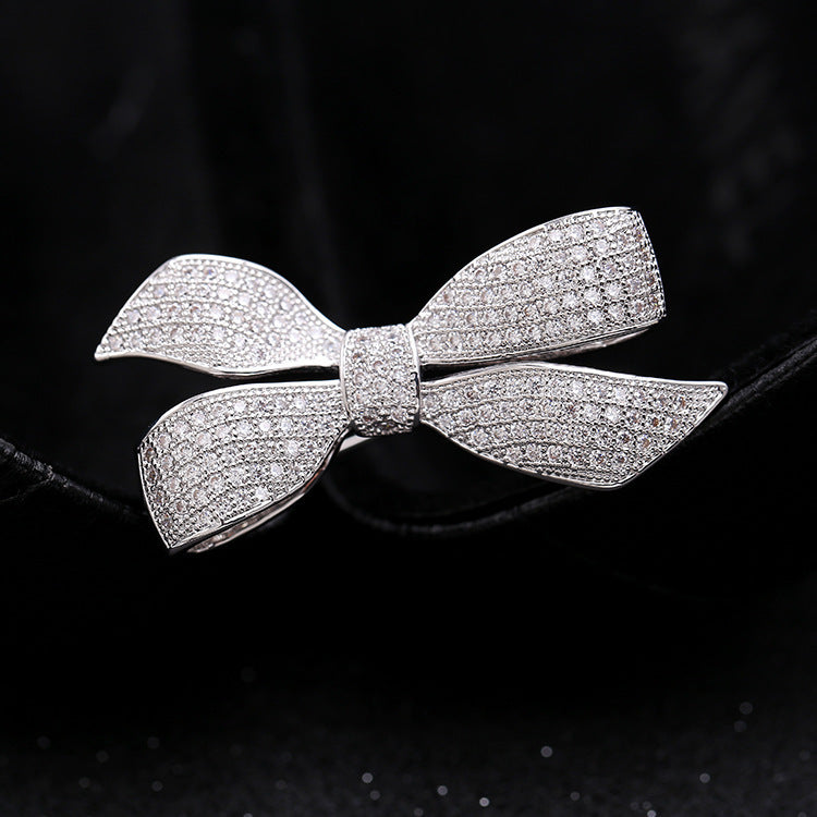 Korean style high-end bow zircon brooch women's simple pin coat accessories fashion brooch manufacturer-Mix MIx Style