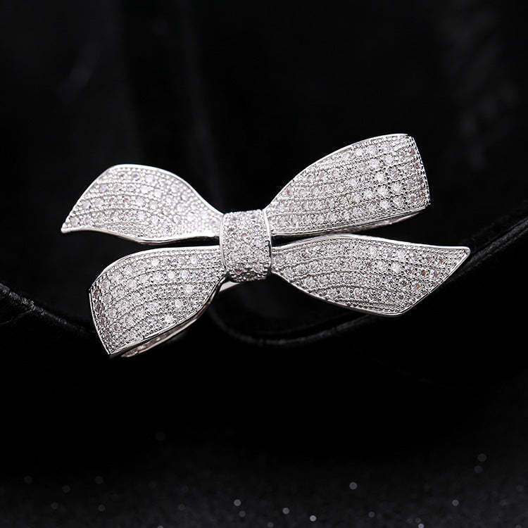 Korean style high-end bow zircon brooch women's simple pin coat accessories fashion brooch manufacturer-Mix MIx Style