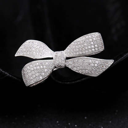 Korean style high-end bow zircon brooch women's simple pin coat accessories fashion brooch manufacturer-Mix MIx Style