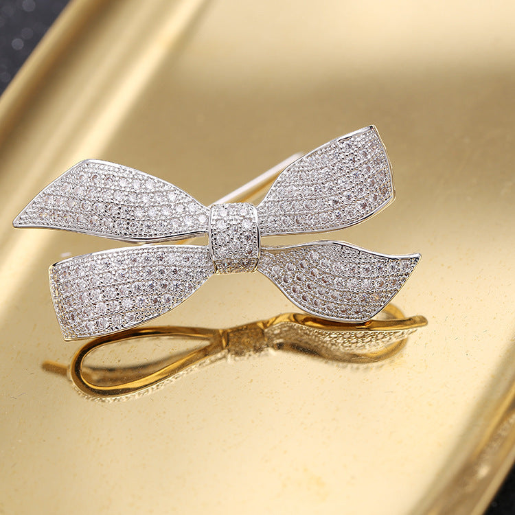 Korean style high-end bow zircon brooch women's simple pin coat accessories fashion brooch manufacturer-Mix MIx Style
