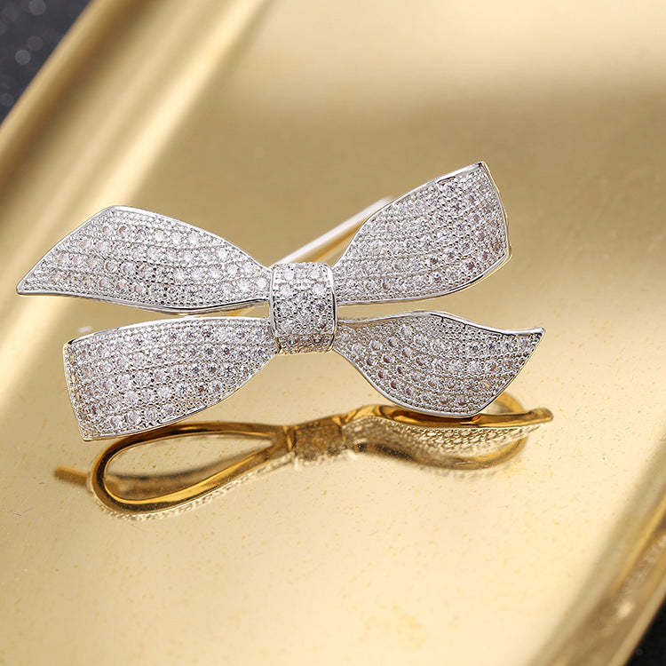 Korean style high-end bow zircon brooch women's simple pin coat accessories fashion brooch manufacturer-Mix MIx Style