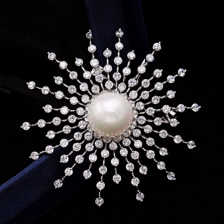 Korean style light luxury brooch for women, baby's breath, snowflakes, zircon pearl corsage, coat, sweater pin, clothing accessories-Mix MIx Style