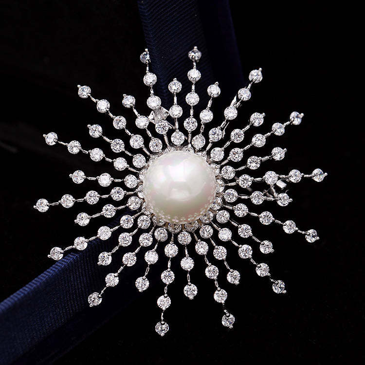 Korean style light luxury brooch for women, baby's breath, snowflakes, zircon pearl corsage, coat, sweater pin, clothing accessories-Mix MIx Style