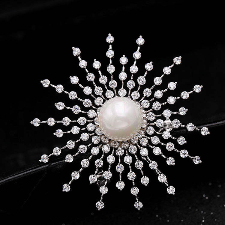 Korean style light luxury brooch for women, baby's breath, snowflakes, zircon pearl corsage, coat, sweater pin, clothing accessories-Mix MIx Style