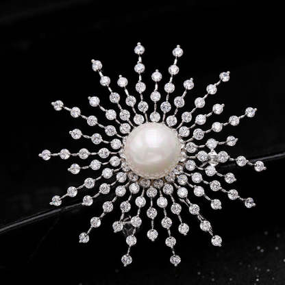Korean style light luxury brooch for women, baby's breath, snowflakes, zircon pearl corsage, coat, sweater pin, clothing accessories-Mix MIx Style