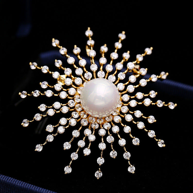 Korean style light luxury brooch for women, baby's breath, snowflakes, zircon pearl corsage, coat, sweater pin, clothing accessories-Mix MIx Style