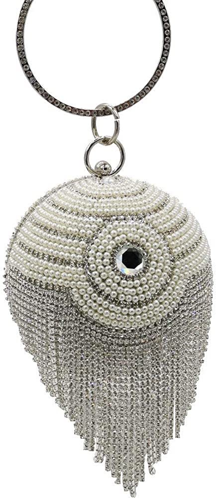 Dazzling Crystal Tassel Women Evening Bag Round Wedding Cocktail Wristlets Handbag Purse | Mix Mix Style [Hot Seller]-Mix MIx Style