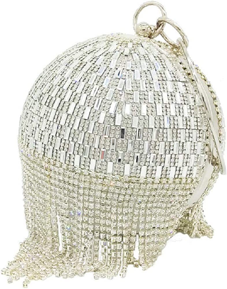 Dazzling Crystal Tassel Women Evening Bag Round Wedding Cocktail Wristlets Handbag Purse | Mix Mix Style [Hot Seller]-Mix MIx Style