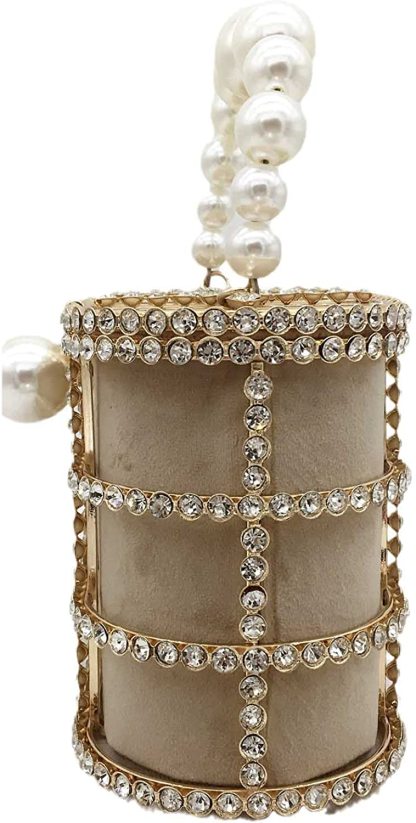 Synthetic Pearl Handle Women Metal Bucket Bag Crystal Evening Purses and Clutches Formal Wedding Handbags | Mix Mix Style [Hot Seller]-Mix MIx Style