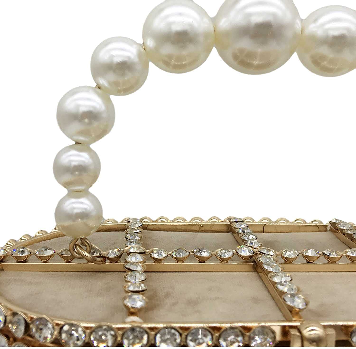 Synthetic Pearl Handle Women Metal Bucket Bag Crystal Evening Purses and Clutches Formal Wedding Handbags | Mix Mix Style [Hot Seller]-Mix MIx Style