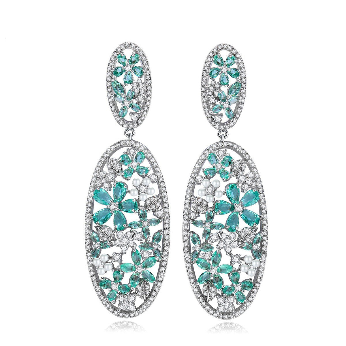 Blue & White Dazzling Flowers Moissanite Diamonds Luxury 18k Vermeil Gold Plated Vintage Drop Earrings | Mix Mix Style-Mix MIx Style