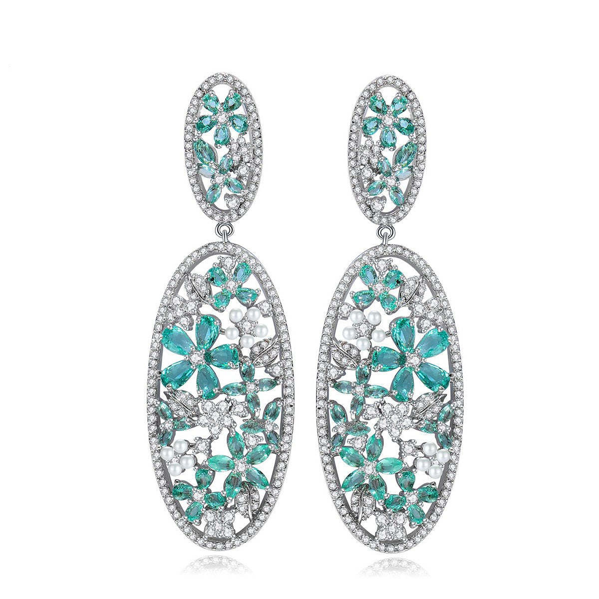 Blue & White Dazzling Flowers Moissanite Diamonds Luxury 18k Vermeil Gold Plated Vintage Drop Earrings | Mix Mix Style-Mix MIx Style