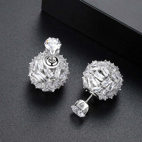Black - White Ball Shaped Classic Moissanite Diamonds Luxury 18k White Gold Plated Vintage Retro Stud Earrings | Mix Mix Style-Mix MIx Style