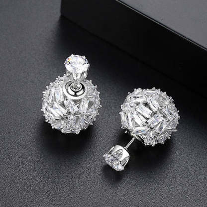 Black - White Ball Shaped Classic Moissanite Diamonds Luxury 18k White Gold Plated Vintage Retro Stud Earrings | Mix Mix Style-Mix MIx Style
